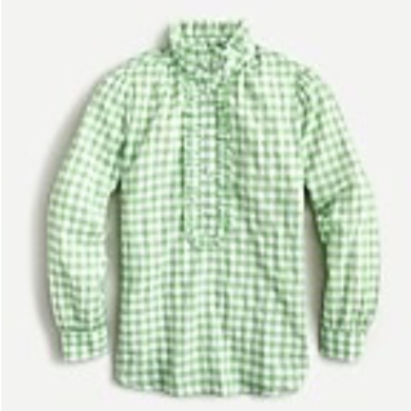 J. Crew Tops - JCREW Classic Fit Ruffle Popover in Crinkle Gingham